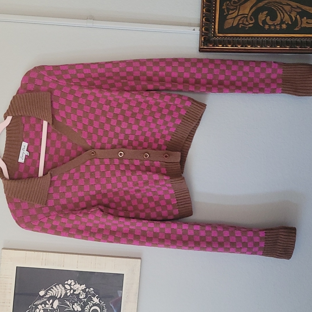 Collared checkard button down cardigan